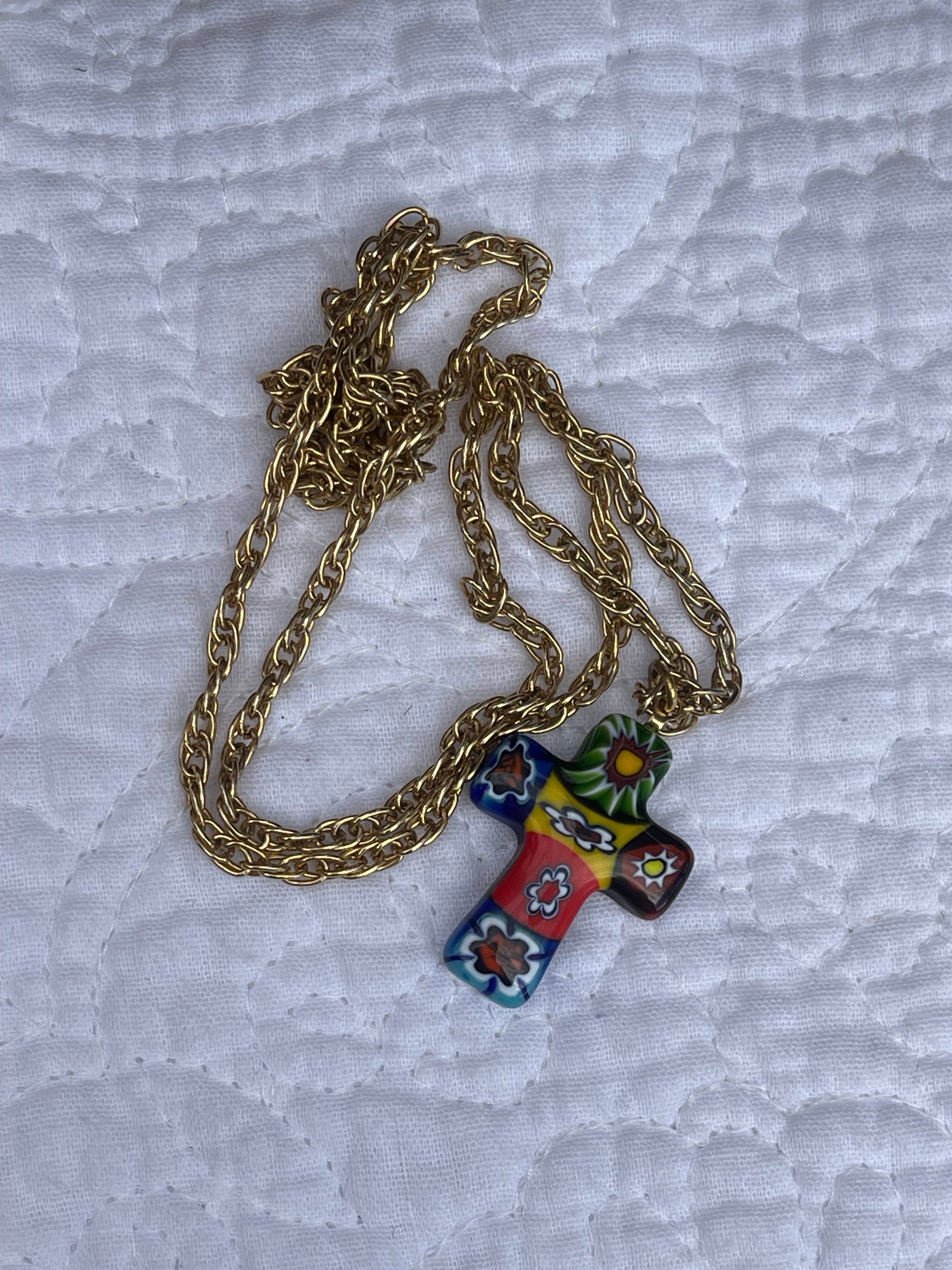 Glass millefori cross pendant